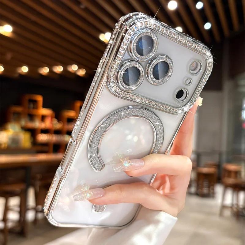 Beschichtetes Glitzer-Diamant-Strass-Magnetisches Kabelloses Ladecase Für iPhone 17 Pro Max Air 16 15 14 13 12 Weiche Silikonhülle