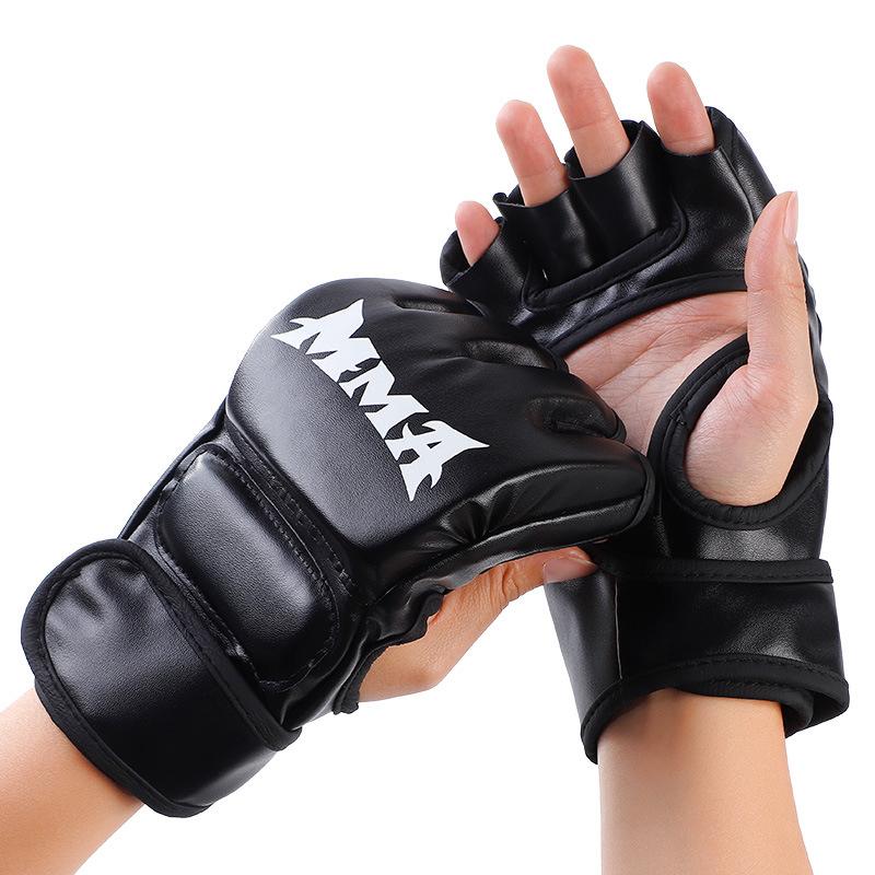 1 pár Půlprsté pěsti Dobrý tlumicí výkon Dutá dlaň Zesílené boxerské rukavice Černé MMA