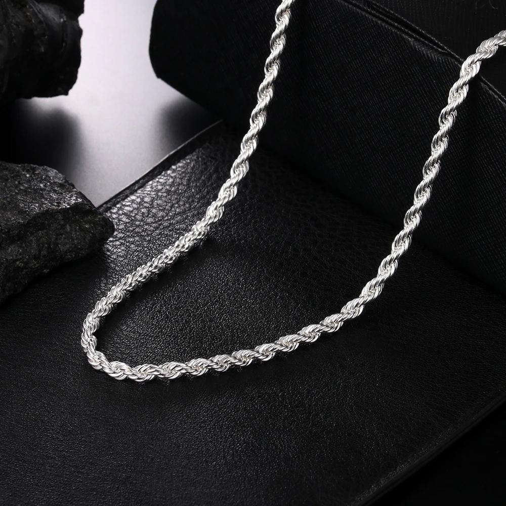 Charms Fine 4MM Rope Chain 925 Silver Necklaces for Woman Men Classic Fashion Jewelry Wedding Party Holiday Gifts