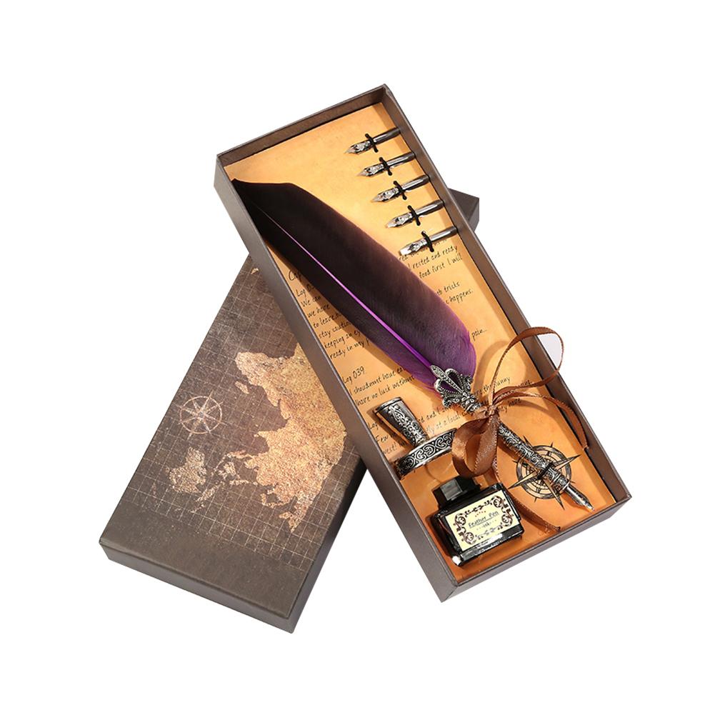 Retro Vintage Calligraphy Feather Dip Pen Fountain Pens Writing Ink Set Creative Stationery Quill Pen Art Supplies Crafts Gifts