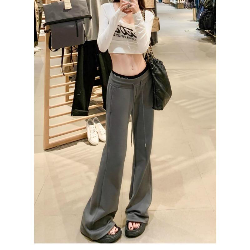 Gray Wide-leg Pants In Spring and Summer New Casual Micro-flat Pants Straight-dial Sweatpants Sweatpants Women