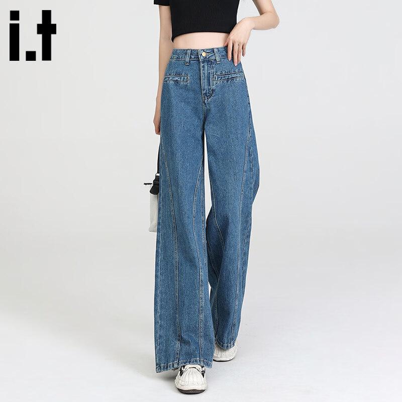 CHOCOOLATEit Women's Vintage Blue High-Waisted Straight Wide-Leg Jeans