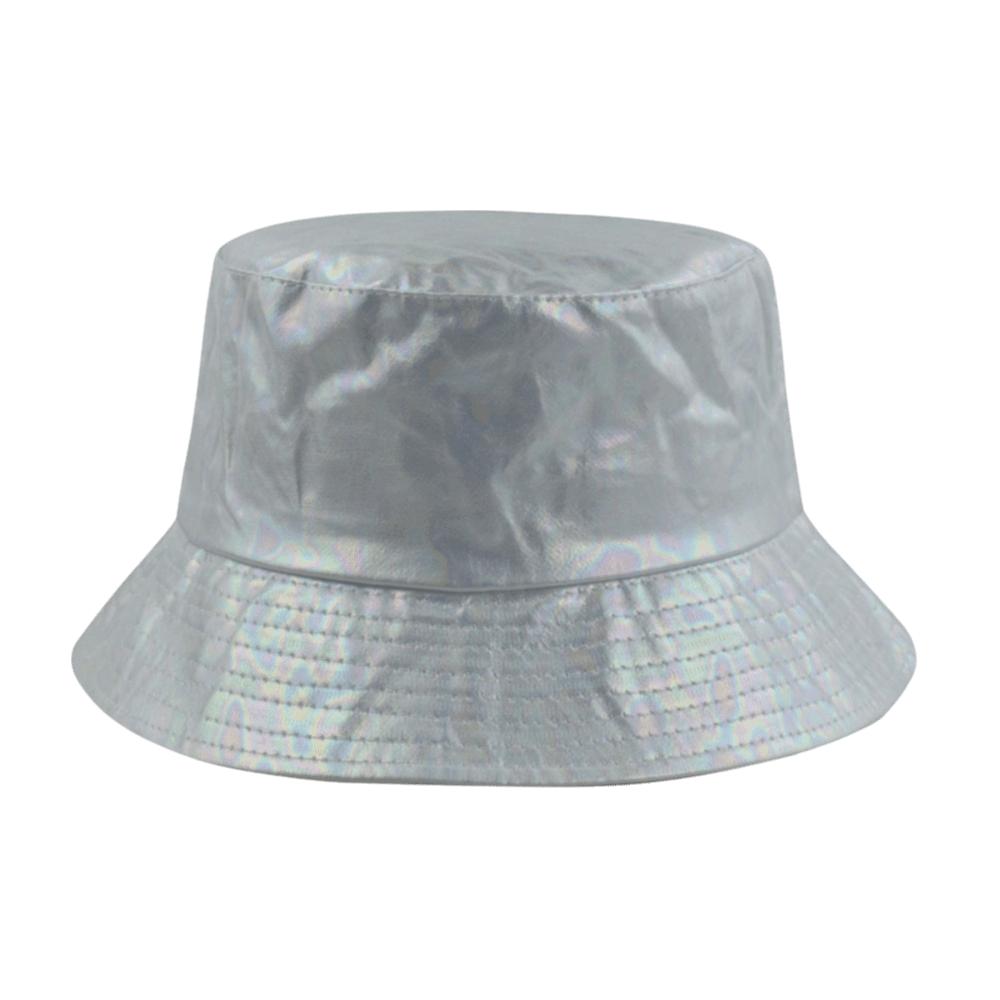 Leder Leuchtender Eimerhut Einseitig Glänzend Sonnenhut Laser Regenbogen Fischerhut Outdoor Reisen