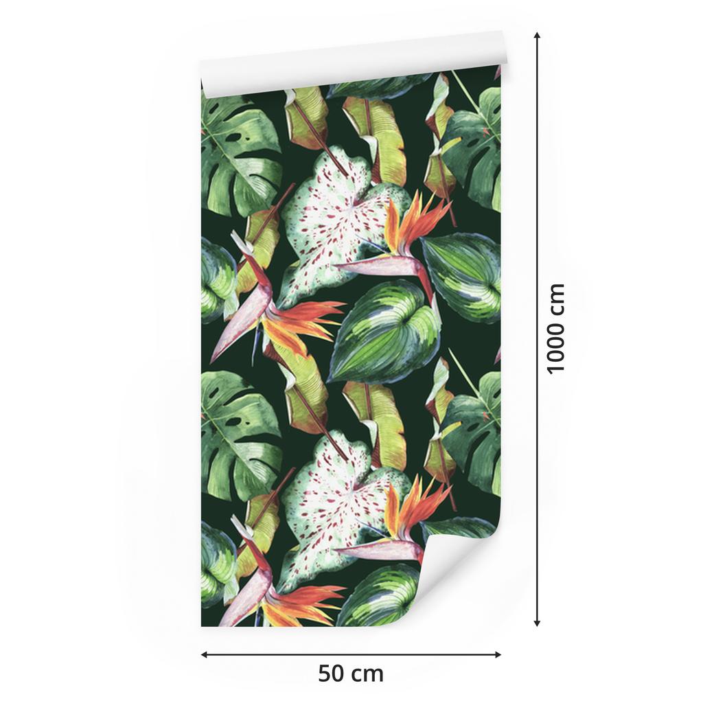 Paradise flowers and tropical leaves wallpaper for living room and bedroom 50x1000