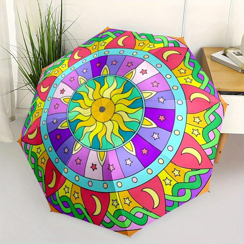 1pc Sunflower Mandala Folding Umbrella , 8 Ribs Casual Durable Lightweight Portable Travelling Umbrella For Men & Women Yy250728152