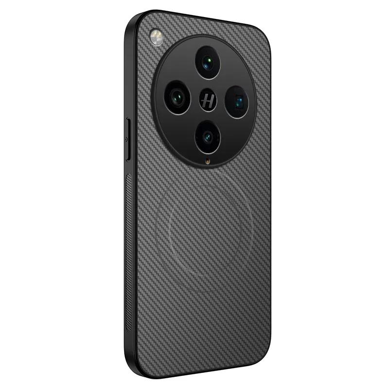 Magnetic Silicone Case For OPPO Find X8 Pro Wireless Charging Carbon Fiber PU Leather Texture Anti-Drop Soft Cover Phone Cases