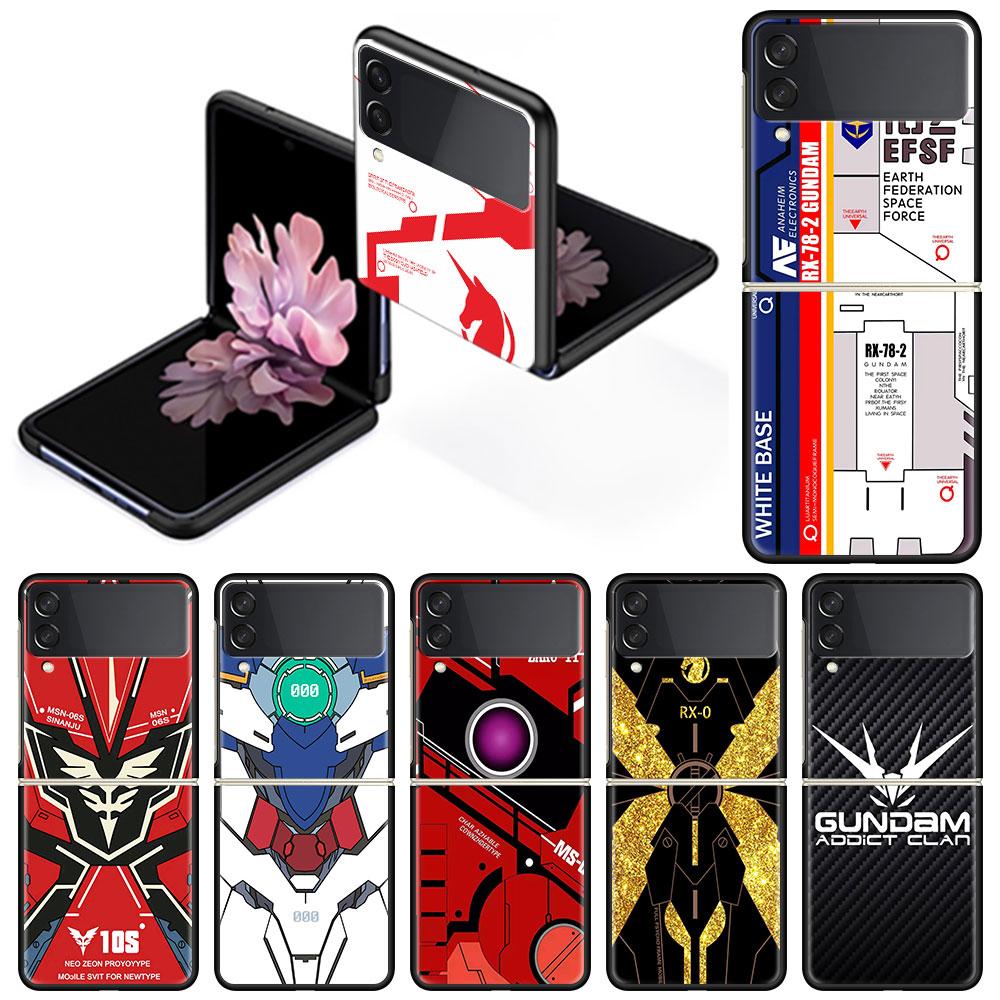 

Z Flip 3 Gundam Case For Samsung Galaxy Z Flip 3 5G Black Hard Luxury Phone Cover Fall Prevention Fashion PC Shell Unicorn Mask