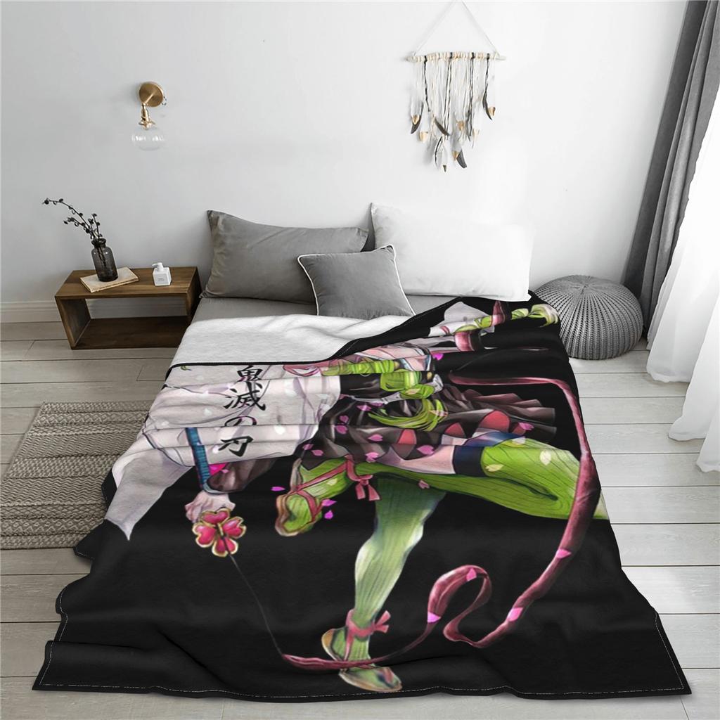 Mitsuri Kanroji en Iguro Obanai Deken Zacht Warm Flanellen Plaid Dekbed voor Bed Woonkamer Picknick Reizen Huis Sofa