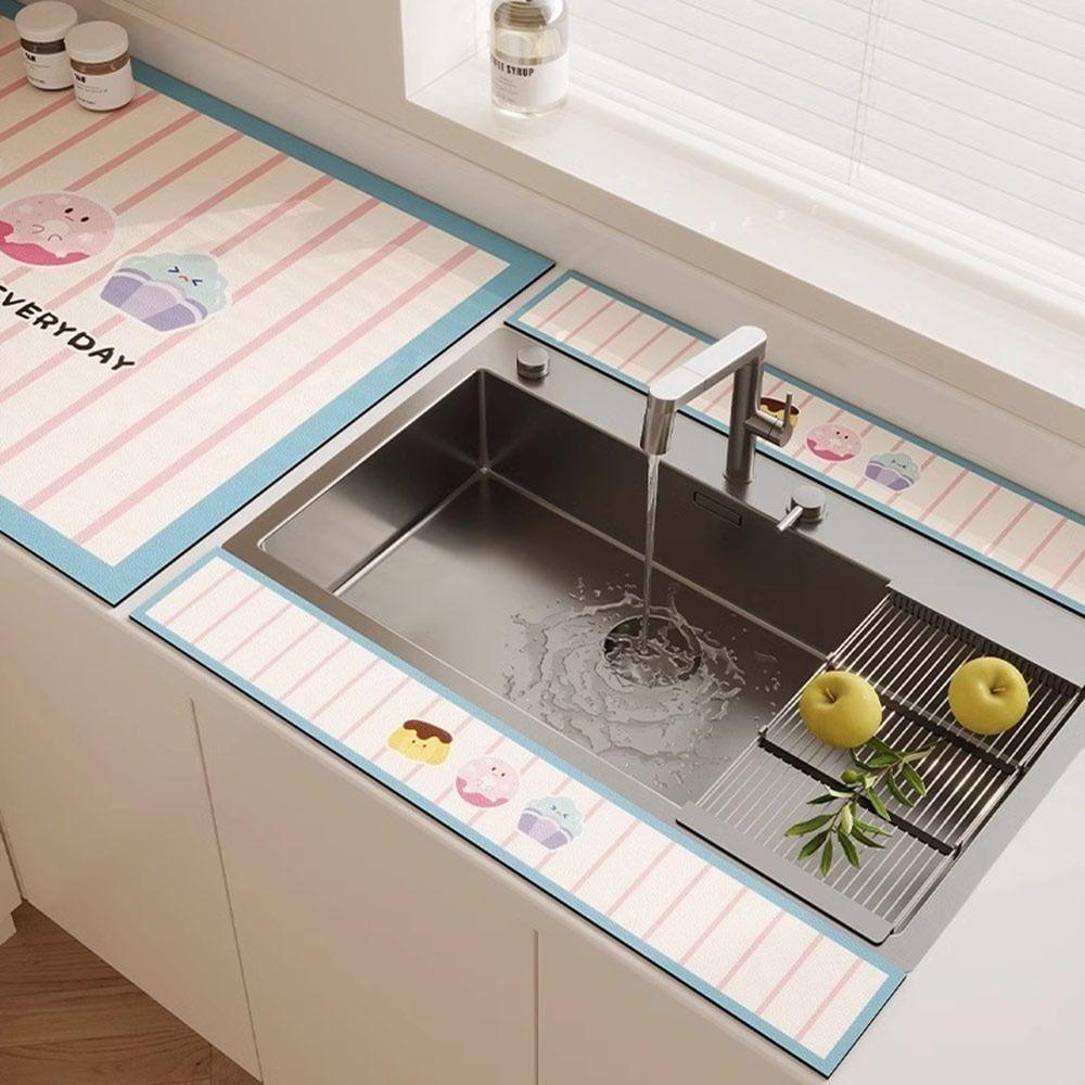 Cartoon Sink Absorbent Mat 10x60cm Coffee Pad Durable Desk Mat Kitchen Bathroom