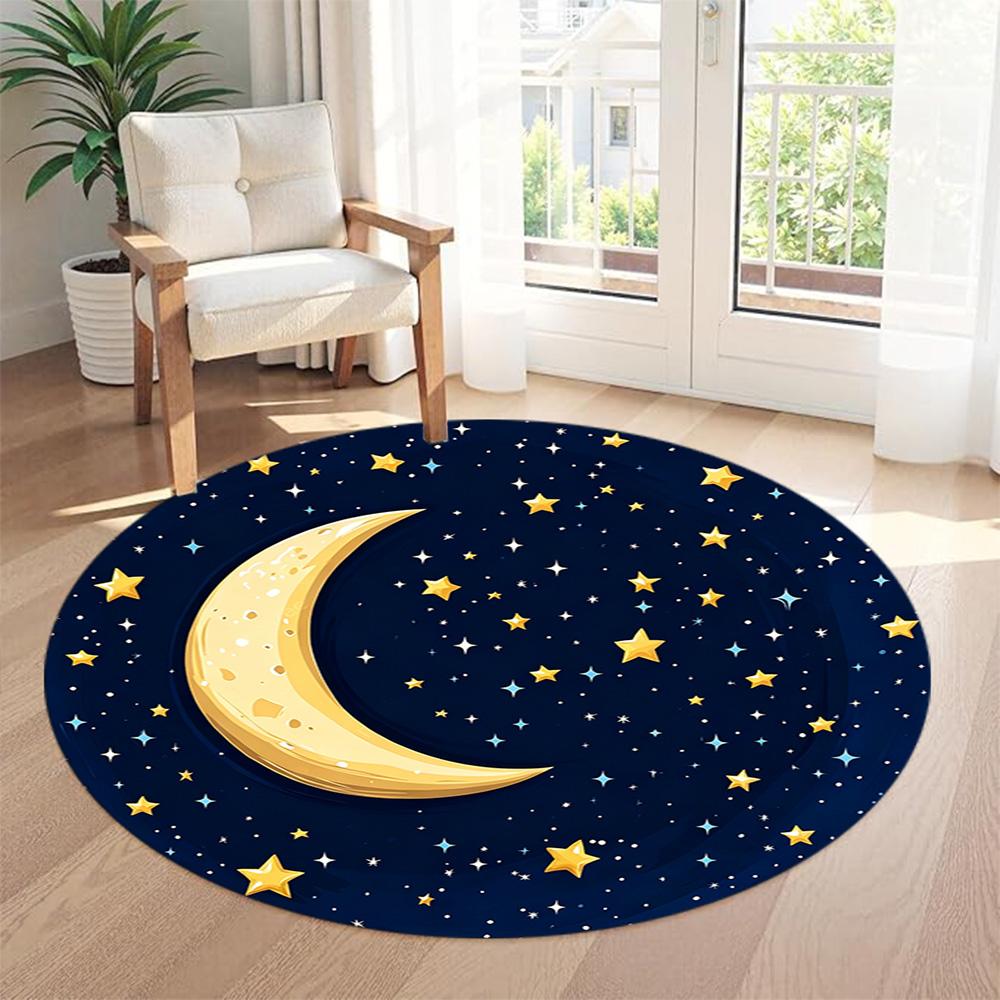 Stars Moon Round Floor Mat Design for Kitchen Decorate room Balcony Entryway Antislip Round Carpet Decorate Offices Birthday Christmas Gift