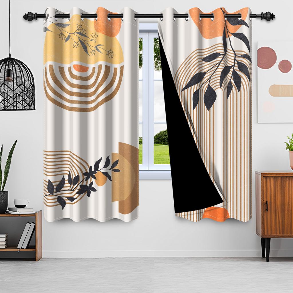 Set aus 2 nordischen Stil-Schattierungs-Fenstervorhängen Grüne Baumblätter Heiminterieur Tropischer Dschungel Schlafzimmer Vorhang Mit Verdunkelung Polyester Perfekt Für