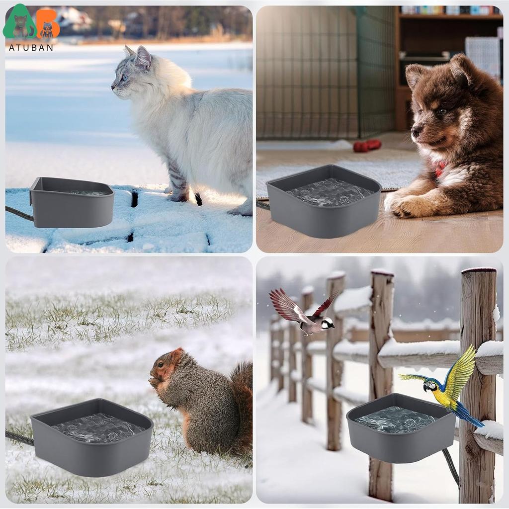 ATUBAN Heated Water Bowl for Indoor Pet, Hanging Dog Water Bowl for Kennel No Spill Heated Bowl for Chicken Cats Rabbits Birds