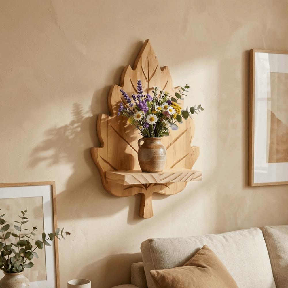 Nature Style Maple Leaf Wall Shelf Wooden Wall Mounted Leaf Shelf  for Living Room