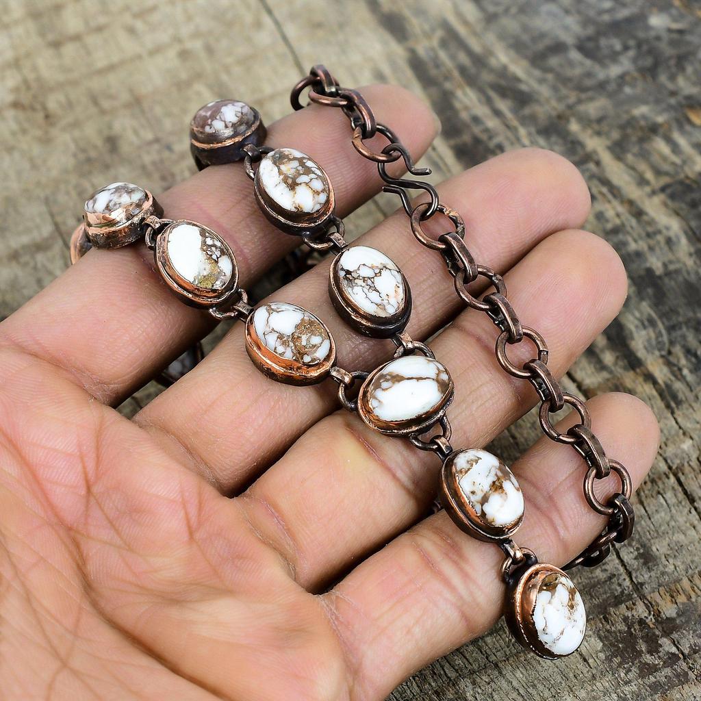 Wild Horse Magnesite Necklace Electroformed Copper Necklace Adjustable Chain Necklace Handmade Gemstone Necklace Copper Jewelry Gift for Mom