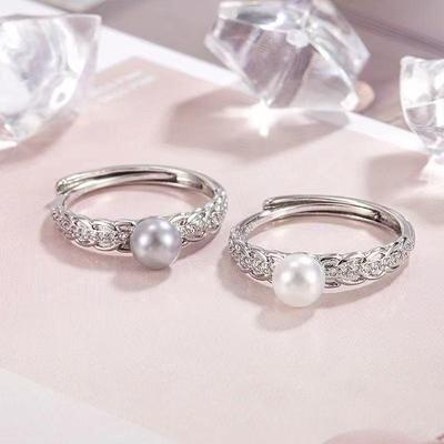Elegante Zirconia & Parel Verstelbare Ring met Korenaar