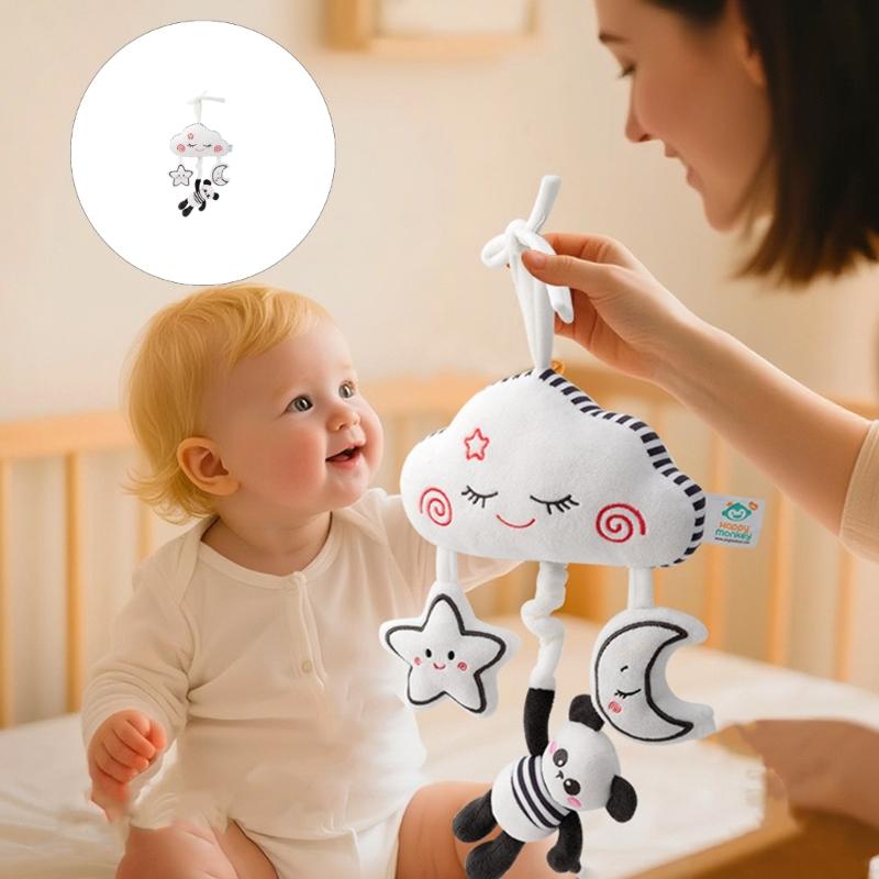 Interactive Baby Stroller Hanger Pull String Mobile Toy with Contrast Color Plush Animal Enhances Early Motor Skill