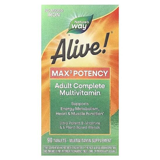 

Nature s Way - живий! Max3 Potency, повноцінні мультивітаміни для дорослих, без додавання заліза 90caps