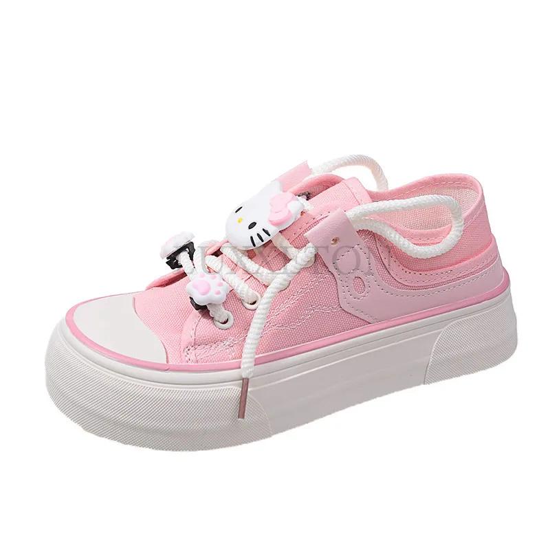 Fashionable Thick Soled Canvas Shoes Cute Round Headed Cats Casual and Versatile Lightweight and Comfortable Board Shoes