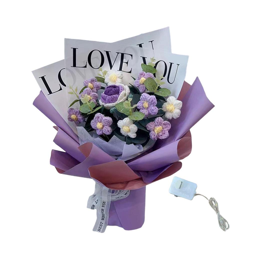 Dzianinowy Kwiat Gotowy Dekoracja Domu Bukiet Kwiatów Szydełkowych na Dzień Nauczyciela Urodziny Rocznicę Dzień Dziękczynienia Kobiety