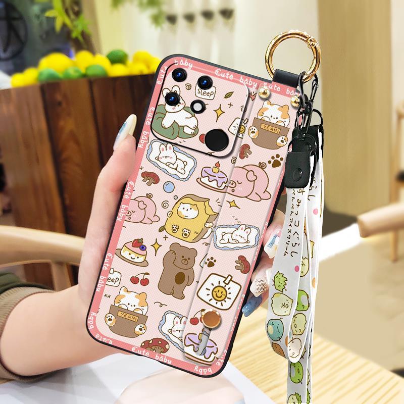 Durable Anti-knock Phone Case For OPPO Realme Narzo 50A Silicone Shockproof Back Cover Cute Lanyard Anti-dust Waterproof