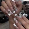 10pcs Handmade Press-On Nails French Style 3D Floral Butterfly Rhinestone Nail Tips Women Short Wearable Manicure
