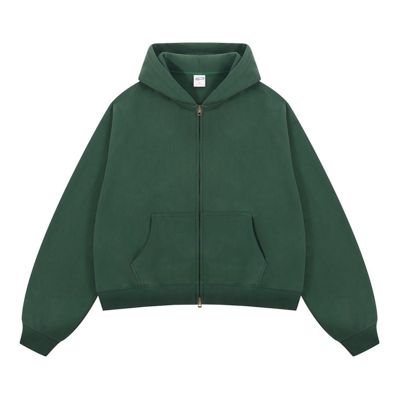 Unisex Oversized Box Fit Fleece-Lined Zip-Up Hoodie Winter Warm Cotton Sweatshirt With Patch Pockets