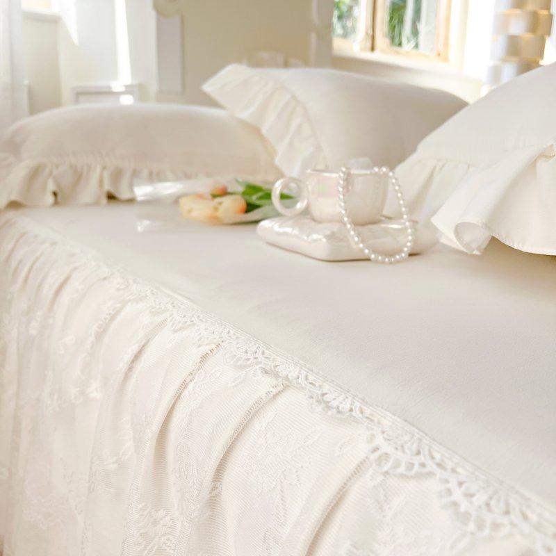 100% Cotton Princess Lace Bed Skirt + 2 Piece Pillowcases Bedding Bedspreads Sheet Pink Lace Bedding Set Bed For Girl Bed Cover