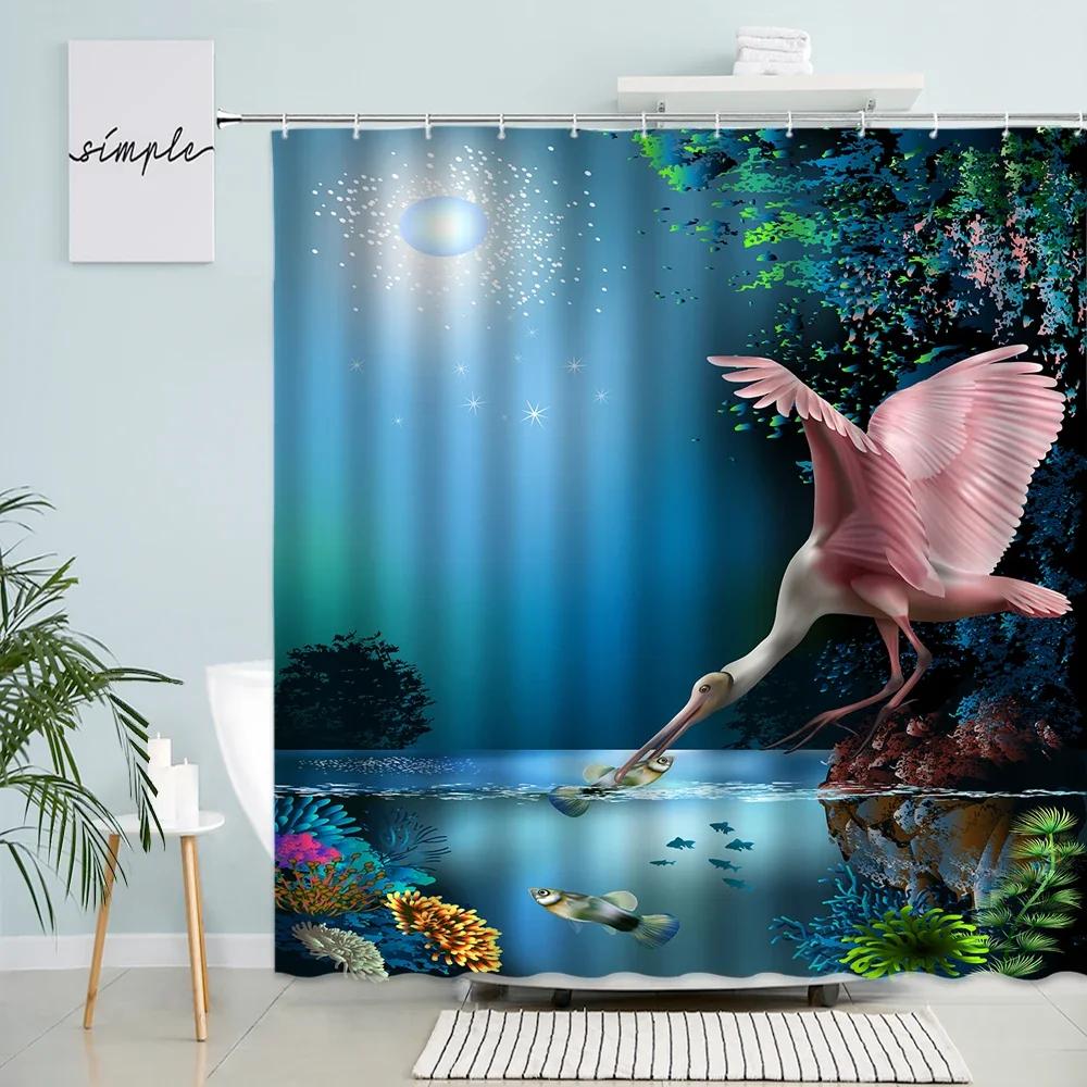Dolphin Shark Shower Curtain Coral Tropical Fish Sea Turtle Underwater World Landscape Modern Children Bathroom Curtains Decor