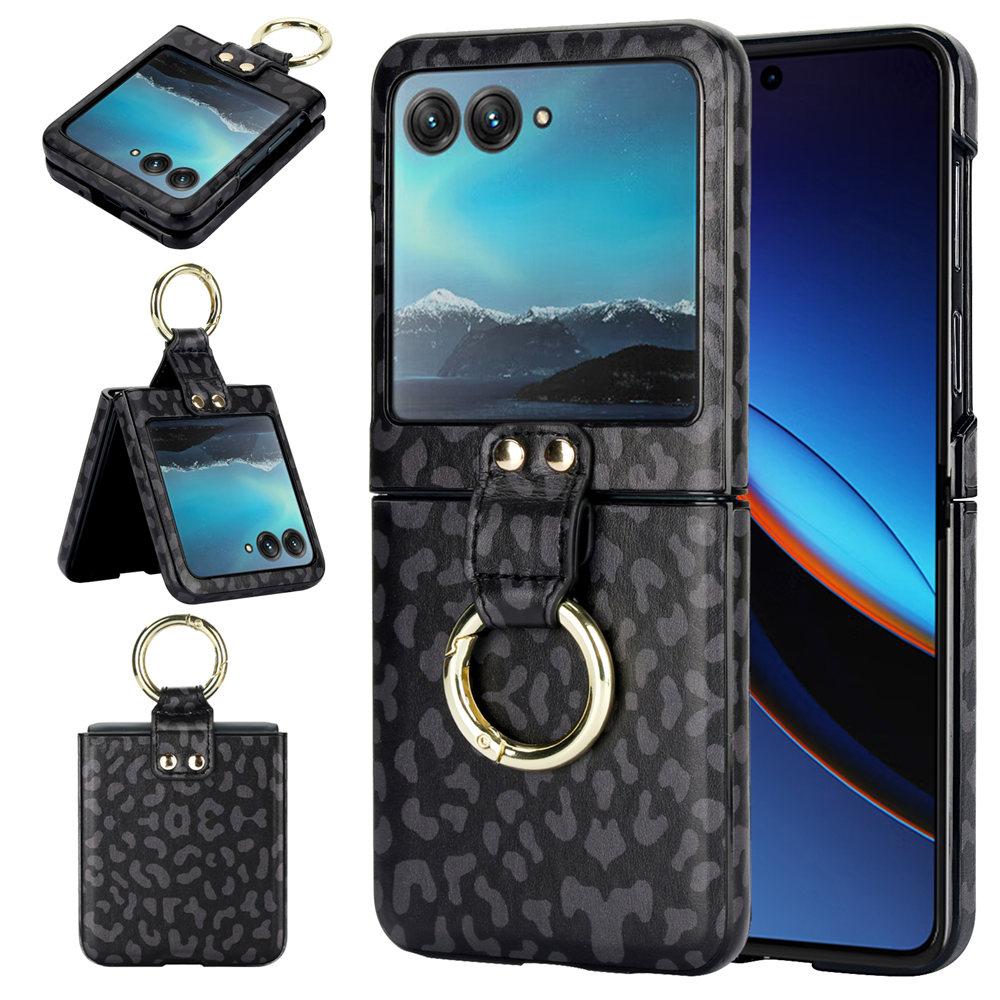 Fashion Leopard Print Leather Ring Case For Motorola MOTO Razr 40 Ultra Razr40 Slim Cover Fundas