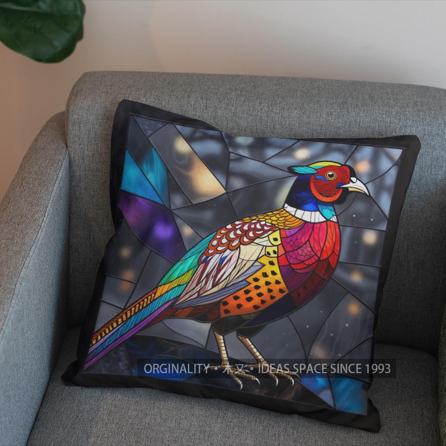 2D Stained Glass Style Colorful Bird Pillow Cover Pattern Cushion Cover Suitable For Sofa Bedroom Car Pillow Cover
