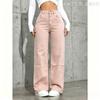 Womens High-Waisted Straight Leg Denim Jeans Classic Washed Vintage Style Wide Trousers Casual Office Wear