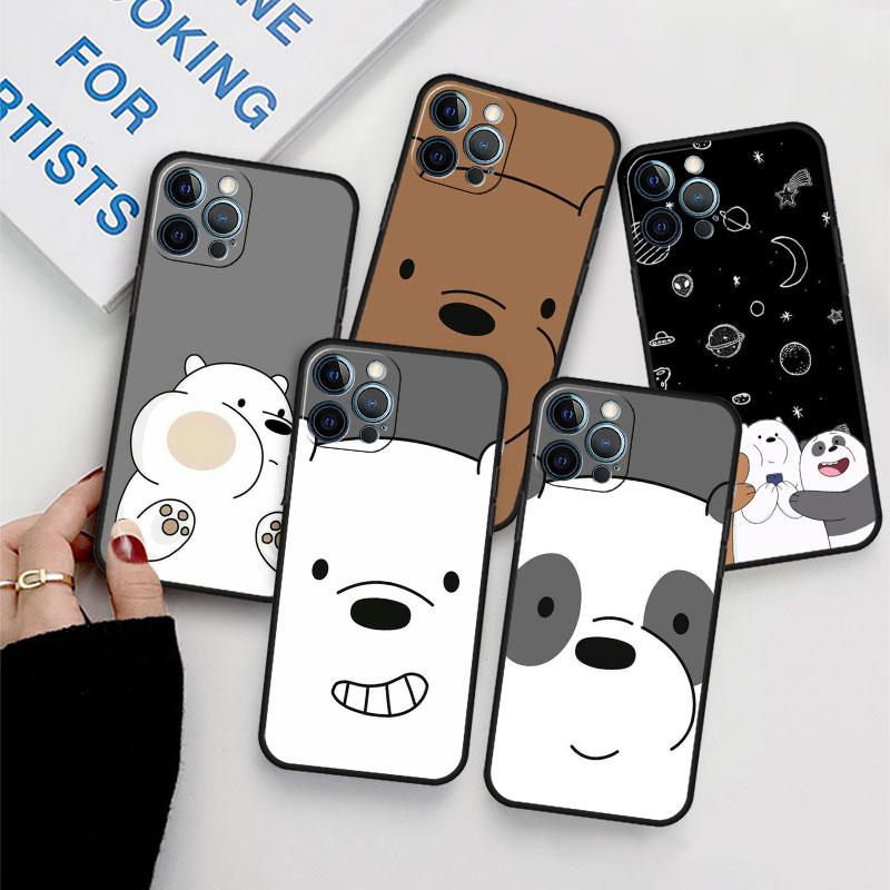 Funda Case For Apple iPhone 14 11 13 7 12 Pro 7 XR XS Max 8 Plus 6 14Pro 13Mini Black Soft Phone Coque We Bare Bears Cartoon