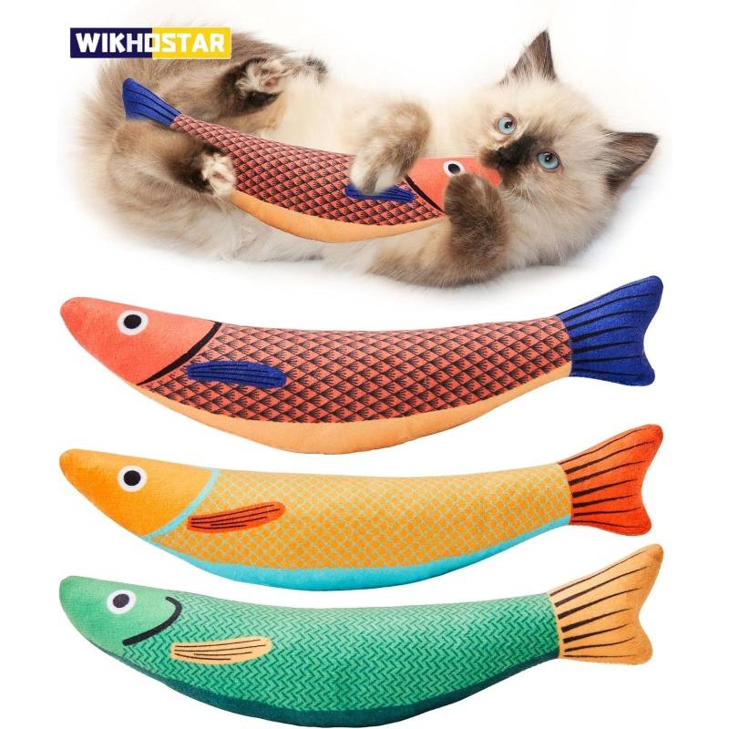 Giocattoli per gatti a forma di pesce, giocattoli per digrignare i denti con erba gatta, morbidi e resistenti, giocattoli per gattini, giocattoli interattivi con suono, giocattoli di peluche da masticare per gatti, forniture per gatti