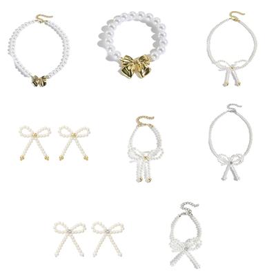 Bracelet/Boucles d'oreilles/Collier Nœud Papillon Perles Imitation Bijoux Perles Pendentif Nœud Élégant Accessoire pour Fashionistas