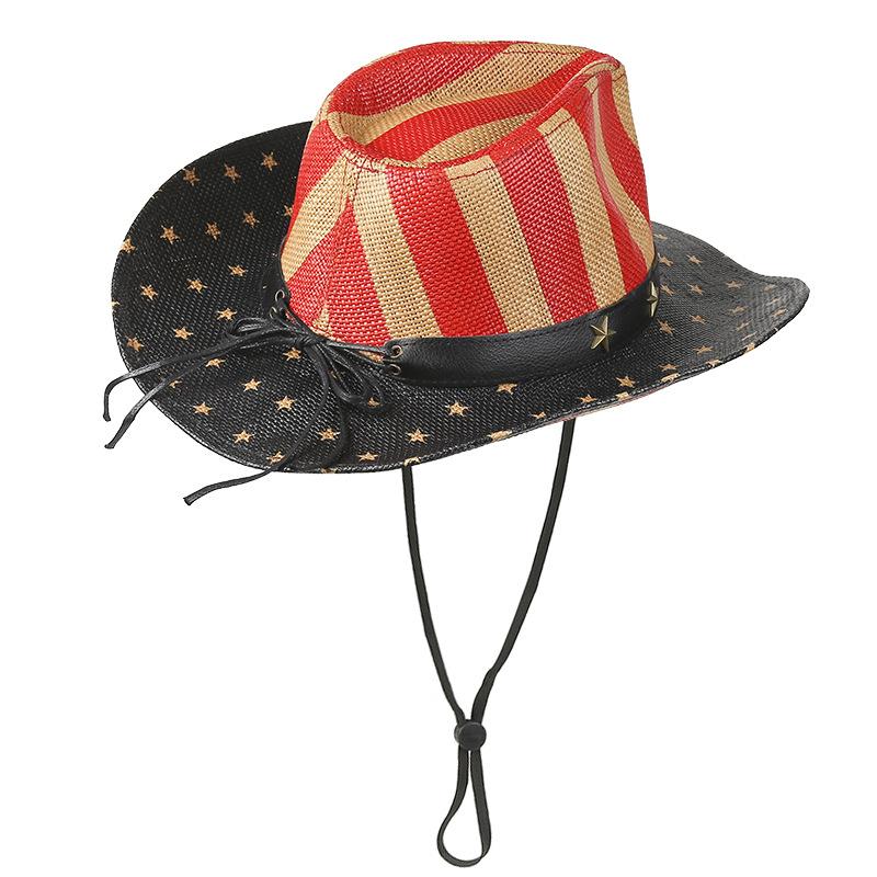 Outdoor Unisex American Flag Western Cowboy Hat Classic Men Wide Brim Sun Protection Fishing Cap Fashion Women Jazz Straw Hats