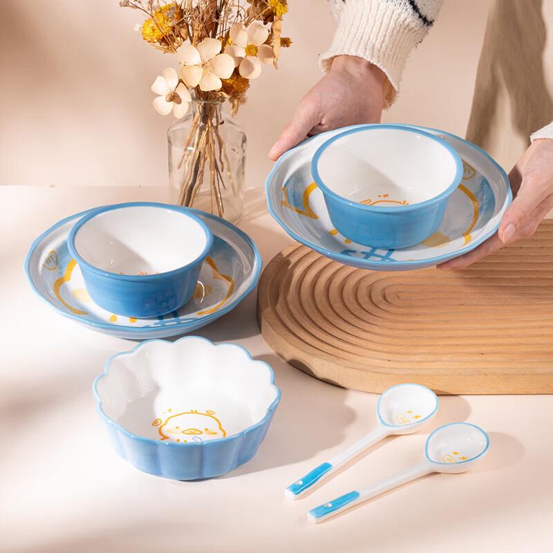ZISIZ Relaxed Duck 7-Piece Ceramic Children s Dinnerware Set