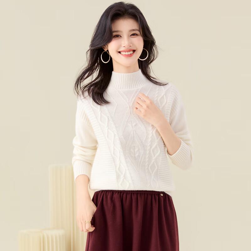 

Женский свитер из 100% кашемира с кабельным узором и воротником-стойкой Золотая хризантема L