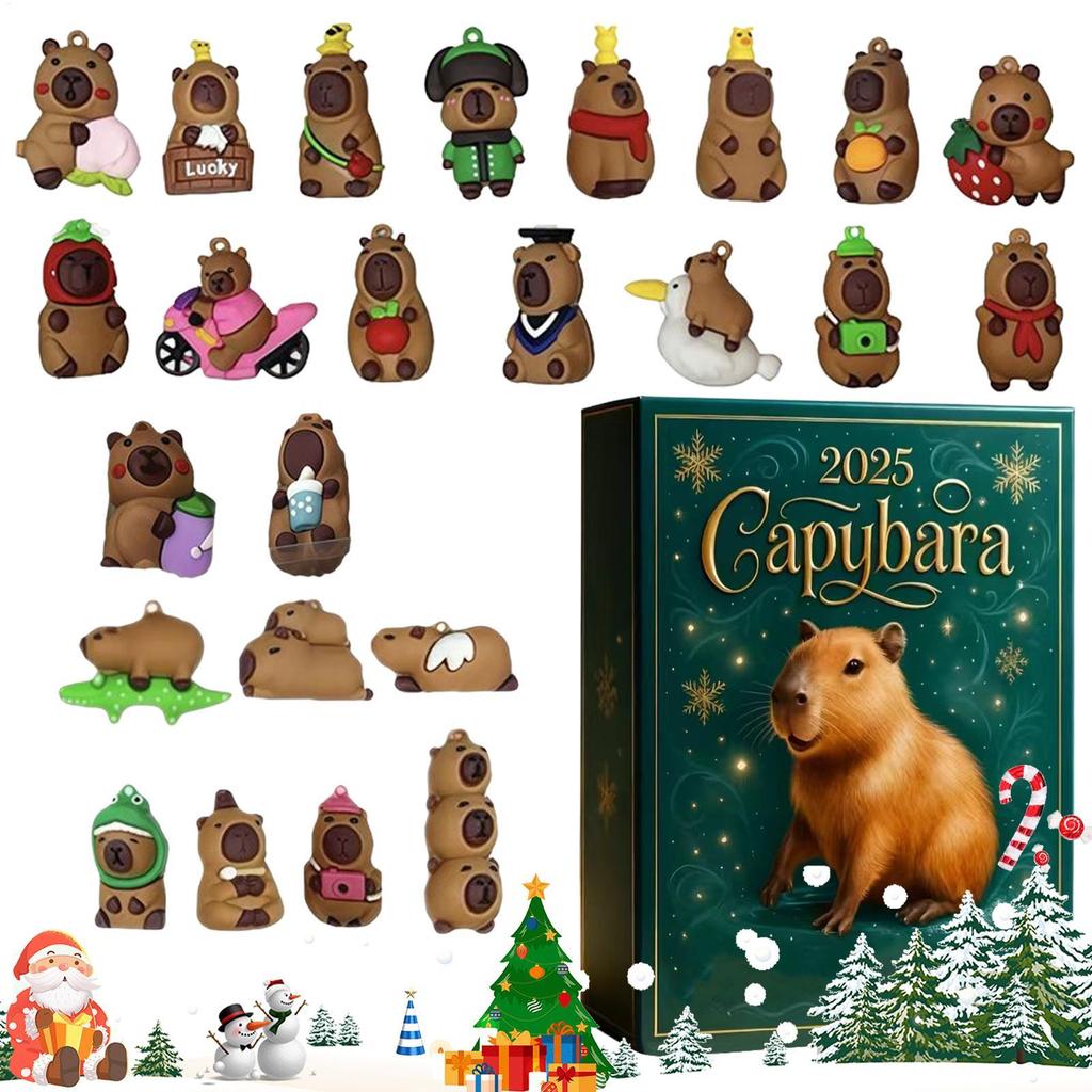 Capybara Calendar Advent 3D Advent 24 Days 2025 Small Animal Countdown Figure Decorations For Birthday Party Desk Entryway