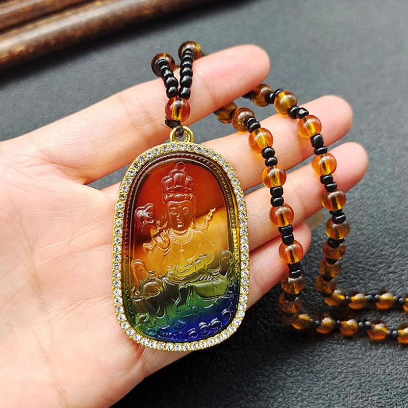 New Color Colored Glass Guanyin Buddha Pendant Necklace in Various Styles for Autumn and Winter