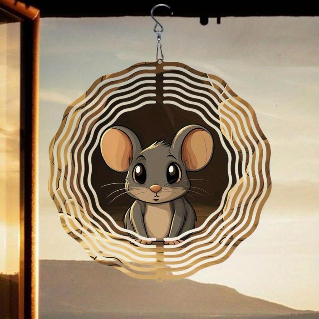 Large 2D Metal Wind Spinner with Mouse Design Kinetic Wind Catcher Outdoor Garden Decor Rotating Wind Chime for Yard Patio Gift
