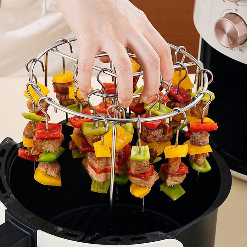 Kitchen Vertical Skewers Holder Round Air Fryer Grill Rack Detachable Grill Kebab Rack with Steel Sticks