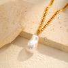 Elegant Imitation Baroque Pearl Necklace for Women,Gold Color Stainless Steel Grinding Chain Necklaces,Trendy Jewelry Gifts