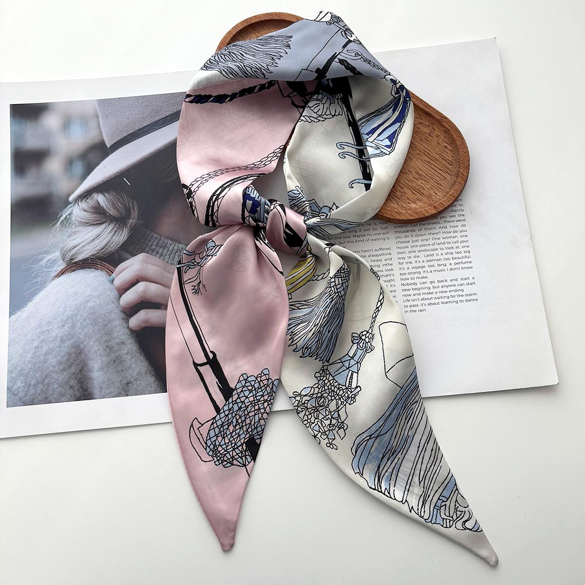

Print Skinny Scarf For Women Luxury HairBand Soft Stain Silk Ribbon Tie Neck Elegant Bag Ribbon Wrist Belt Neckerchief