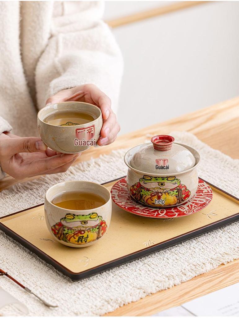 Three Talents Hand-Painted Gaiwan: Large Retro Chinese Tea Set for Home Brewing