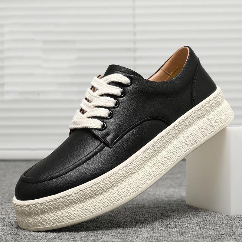 Fashion New Men's Comfort All Match Lace Up Thick-soled Height Increasing Causal Shoes Male Fashion Flats Moccasins Walking Sneakers