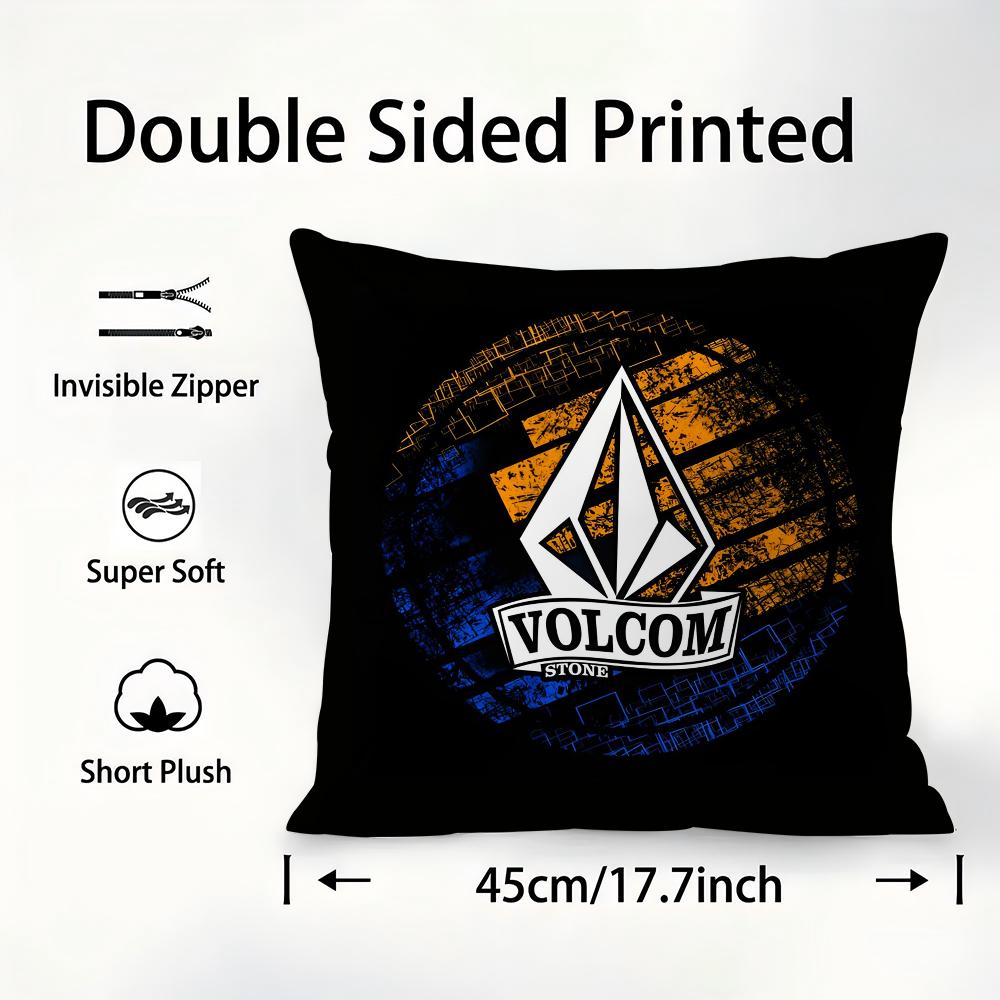 Kissenbezug V-VolcomS Logo Plüschstoff Weicher Kissenbezug Doppelseitiger Druck Sofakissenbezug Dekokissenbezug