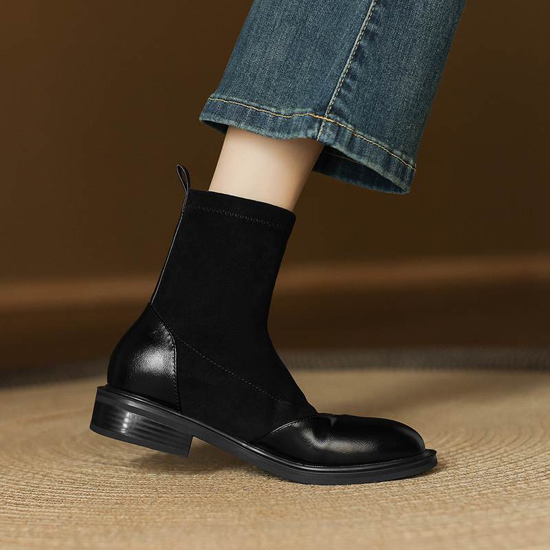 Krazing Po Microfibră Flock Iarnă Vârf Rotund Mărimea 33 Ghete Chelsea Mărimea 43 Fermoar Calitate Înaltă Tocuri Joase Botine