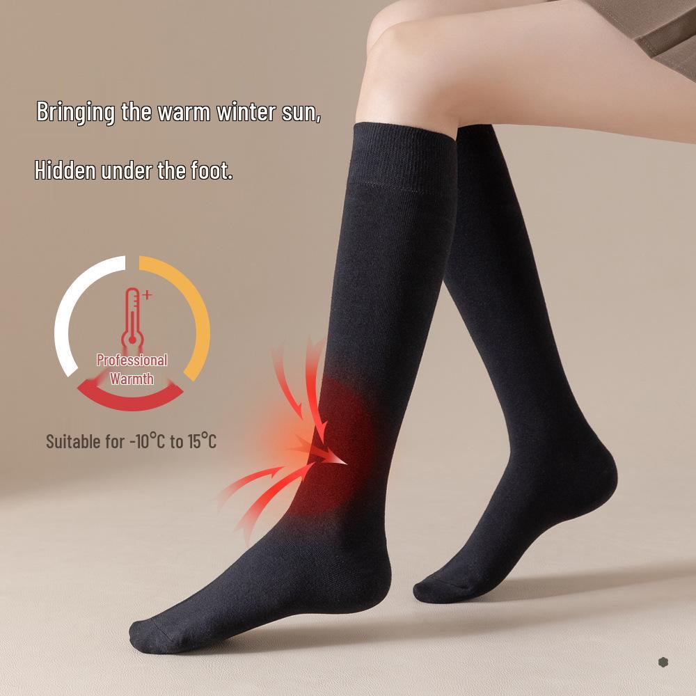 Women's Anti-Drop Warm Black Cotton Long Calf Socks - Autumn/Winter JK Style