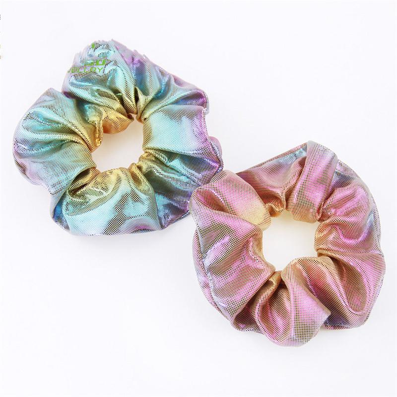 10pcs/lot Shiny Gradient Rainbow Scrunchy for Women Ponytail Holder Hair Ties Elastic Hair Bands Lady Girls Hair Scrunchies