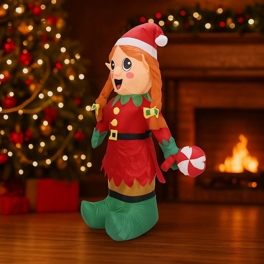 5.9FT Inflatable Decorations Cute Elf Girl Lollipop LED Light Xmas Ornament Home Christmas Festive Gifts Toy Xmas Yard Decor